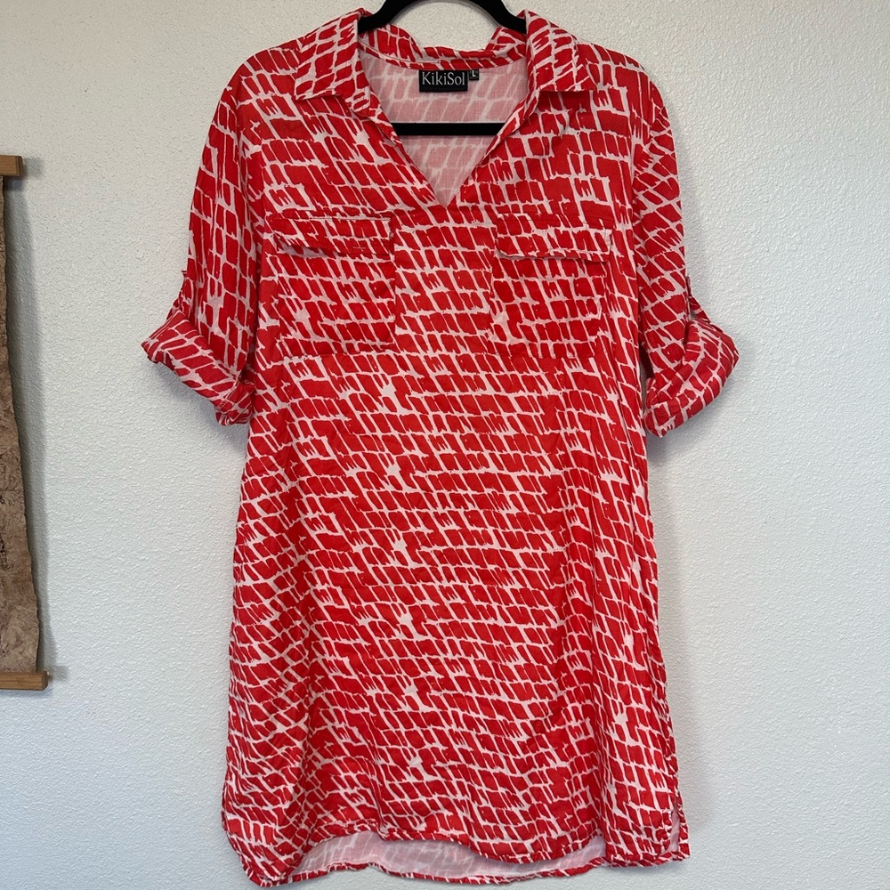 Kikisol Boho Print Tunic Shift Dress Cotton Resort Vacation Beach coverup Large